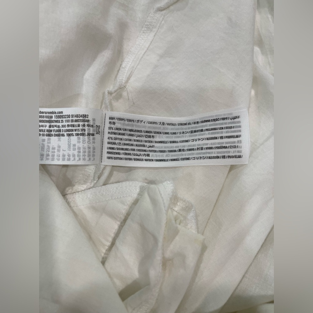 Abercrombie & Fitch Puff Strap Babydoll Linen Mini Dress In Cream Size Large - Picture 6 of 6